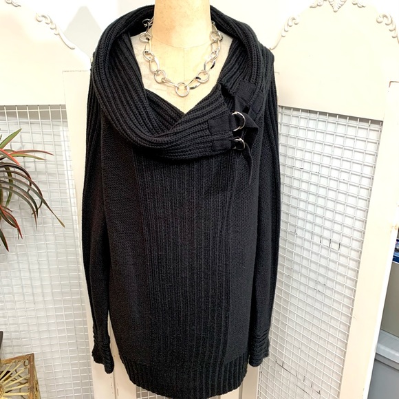 Torrid black rib knit sweater with cowl neck and D-ring accents- 1X - Picture 2 of 11